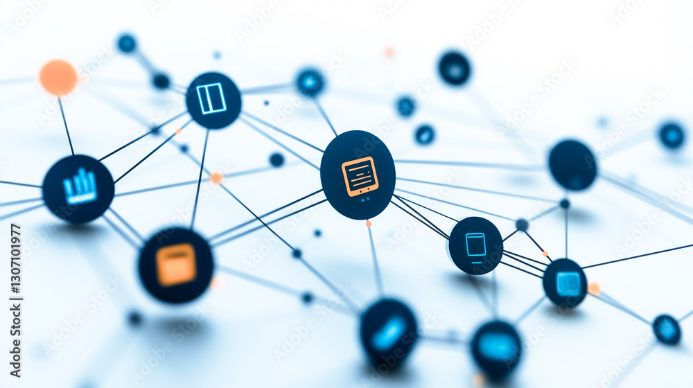 Poster network of information: a dynamic visual representation of interconnected data, illustrating the flo