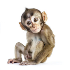 Fototapeta premium Adorable baby monkey sitting on white background