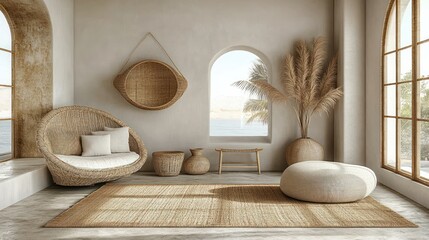 Coastal Bohemian Chic Living Room Interior Design