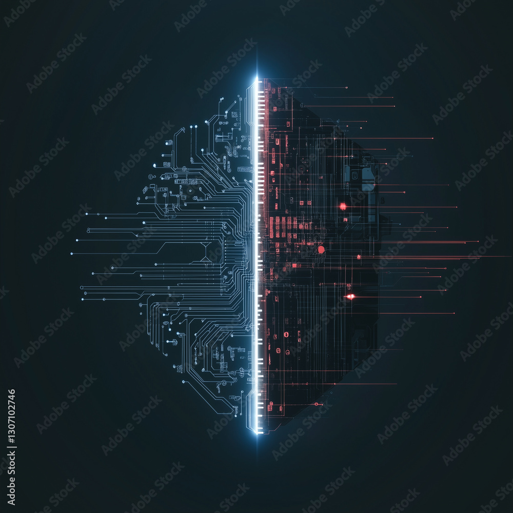 Wall mural digital divide: an abstract representation of the digital world, a glowing circuit board split with 