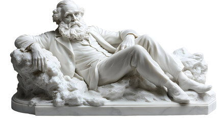 Marble Sculpture Reclines Elegantly, Isolated on White Background