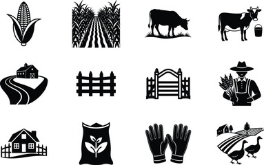 Farm Icons Agriculture, Livestock, Crops, Farming, Rural, Countryside, Fields, Ranch, Cattle, Harves