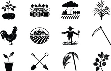 Farming Icons Agriculture, Crops, Planting, Harvesting, Rural Life
