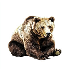 Obraz premium brown bear sitting on white background, looking calm