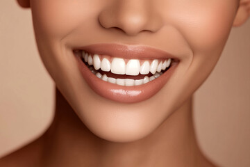Obraz premium close up of the smile of a female model, natural white teeth, 