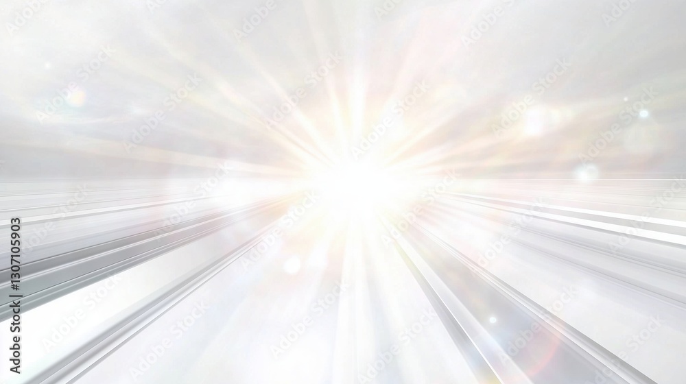 Poster abstract white background with radiant sun beams and lens flare effects, creating a soft and dreamy 