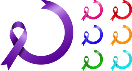 Obraz premium round long tail ribbon template in purple, pink, red, blue, yellow, green, light blue colors for health, events, posters, banners, backgrounds