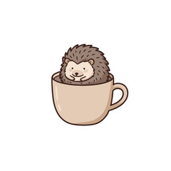 Cute Hedgehog Sitting in a Cup - Minimalistic Illustration Design