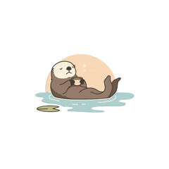 Cute Otter Relaxing in Calming Water During a Peaceful Sunset Scene