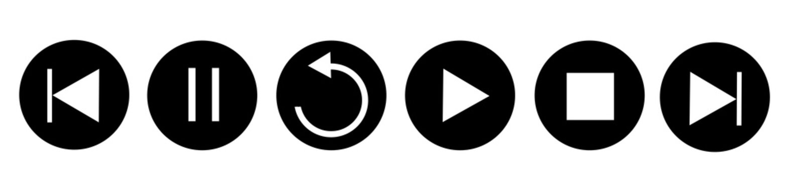Previous, pause, next track, replay, play icon. video icon