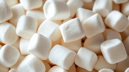 Playful arrangement of marshmallows in different sizes and shapes, scattered across a light background, creating a soft and inviting look.