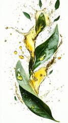 Refreshing Green Tea Splash with Leaves