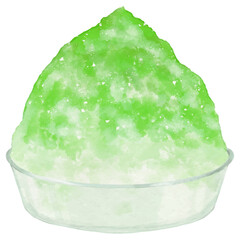 メロンシロップがかかった、ふわふわのかき氷1杯