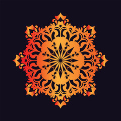mandala awash in brilliant orange hues and intricate details. The perfectly balanced symmetry, adorned with intertwining floral patterns and elaborate geometric accents.