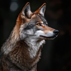 Obraz premium Majestic Wolf with Snow Dusting in a Dark Forest Environment