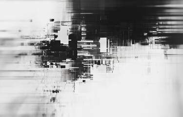Digital glitch effect with pixelated blur transitions on neutral background, suitable for music album covers, UI designs, and cyberpunk-themed merchandise.