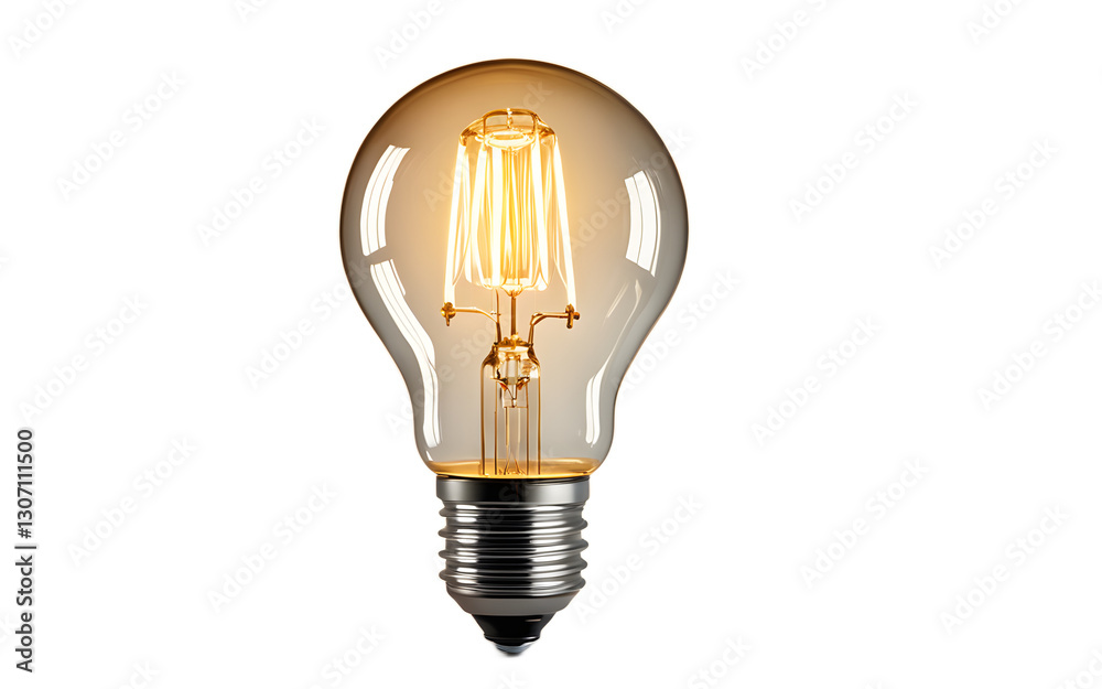 Poster a glowing light bulb symbolizing ideas and innovation, isolated on a empty plain background