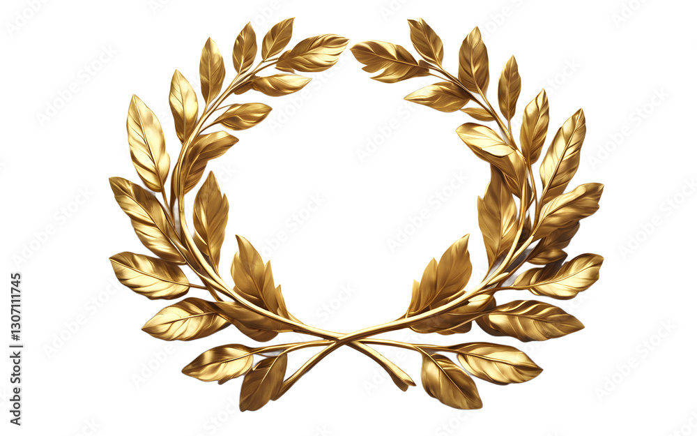 Poster a golden laurel wreath symbolizing honor and victory, isolated on a empty plain background