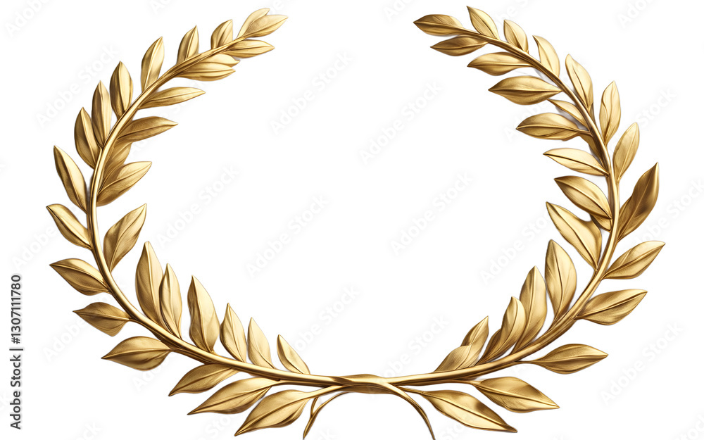 Poster a golden laurel wreath symbolizing honor and victory, isolated on a empty plain background