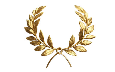 A golden laurel wreath symbolizing honor and victory, isolated on a empty plain background
