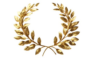 A golden laurel wreath symbolizing honor and victory, isolated on a empty plain background
