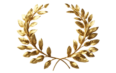 A golden laurel wreath symbolizing honor and victory, isolated on a empty plain background