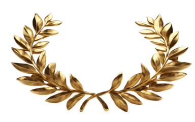 A golden laurel wreath symbolizing honor and victory, isolated on a empty plain background
