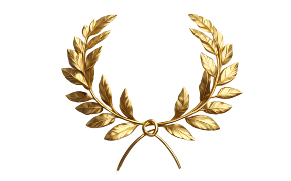 A golden laurel wreath symbolizing honor and victory, isolated on a empty plain background