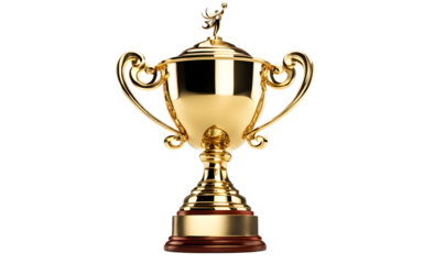 A golden trophy cup symbolizing victory and achievement, isolated on a empty plain background