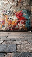 Naklejka premium Vibrant Urban Graffiti Wall With Artistic Expression on Textured Surface