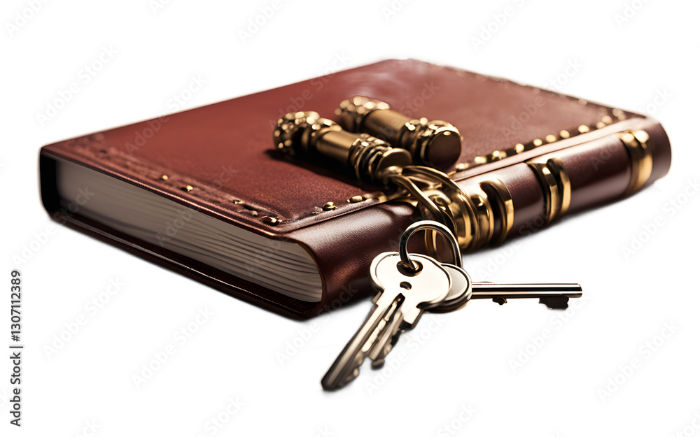 Aufkleber A locked diary with a small key attached representing privacy and secrecy, isolated on a empty plain background