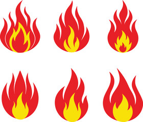 Set of Fire Flame Clipart Icon. Burning Hot Symbol Collection. Stylized Fire Flame Clipart. Red and Yellow High Quality Blazing Logo Vector Illustration. Campfire Icon Pack. 