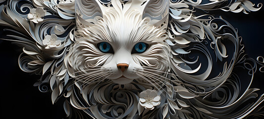 quilling paper white cat, ai generative