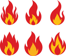 Set of Fire Flame Clipart Icon. Burning Hot Symbol Collection. Stylized Fire Flame Clipart. Red and Yellow High Quality Blazing Logo Vector Illustration. Campfire Icon Pack. 