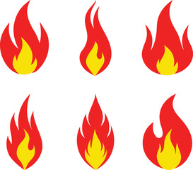 Set of Fire Flame Clipart Icon. Burning Hot Symbol Collection. Stylized Fire Flame Clipart. Red and Yellow High Quality Blazing Logo Vector Illustration. Campfire Icon Pack. 