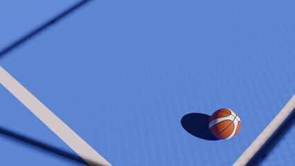  Basketball  on Blue Court, 3D rendered illustration