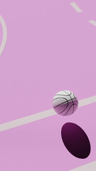  Basketball  on Pink Court, 3D rendered illustration