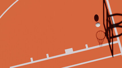  Basketball  on Orange Court, 3D rendered illustration