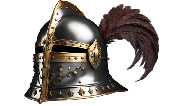 A medieval knight’s helmet symbolizing strength and protection, isolated on a empty plain background