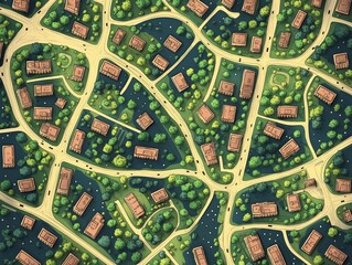 Obraz premium Street map of town vector city map background a grid of streets and blocks containing other building green orange and brown colors