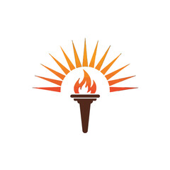 Abstract Torch Flame with Radiating Sunburst in Gradient Colors