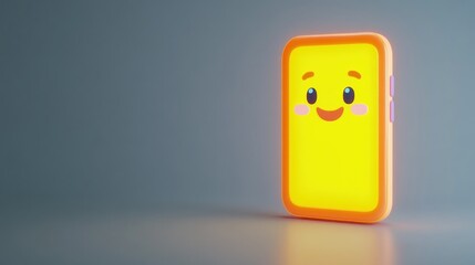 Cartoonish glowing yellow smartphone with a happy face.