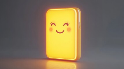 Cute glowing yellow phone with happy face.