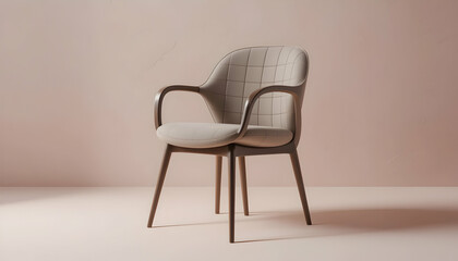 Elegant Armchair with Wooden Frame and Quilted Back in Studio Setting