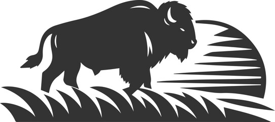 Buffalo walking along a narrow ridge animal vector silhouette