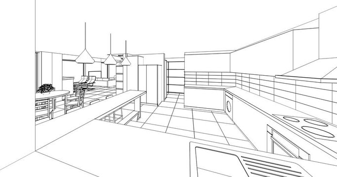 residential interior sketch 3d rendering