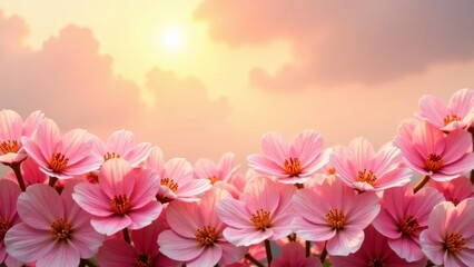 Obraz premium Delicate Pink Blossoms at Sunset A Peaceful Floral Scene Featuring Soft Petals and Warm Golden Hues