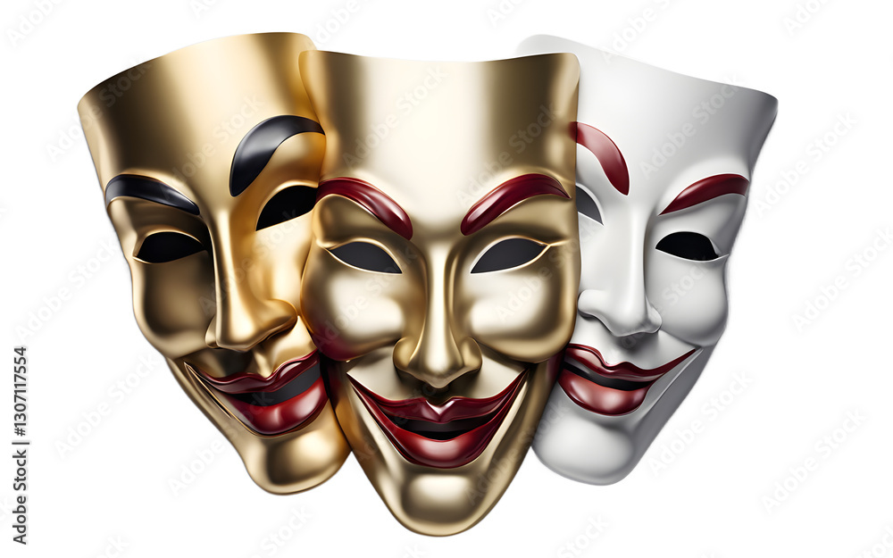 Aufkleber a theatrical mask with one half smiling and the other half frowning symbolizing duality and emotions