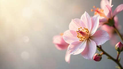 Obraz premium Delicate Pink Blossoms in Soft Sunlight, Nature's Gentle Embrace of Springtime Beauty