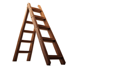 A wooden ladder symbolizing progress and growth, isolated on a empty plain background